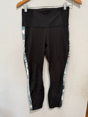 Athleta Black Leggings with Teal & White Side Panels